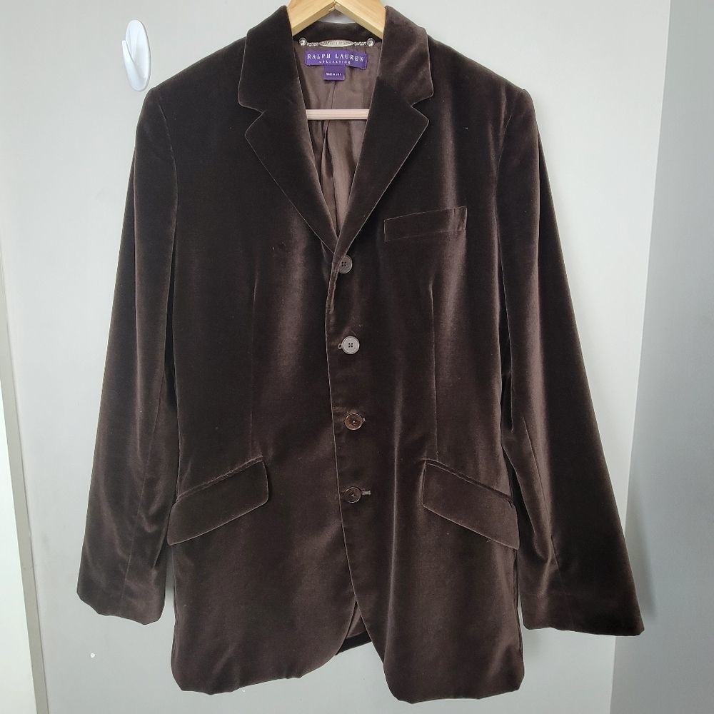 Ralph Lauren Purple Label  Brown Velvet Velour 4 Button Blazer Blazer Jacket Sm
